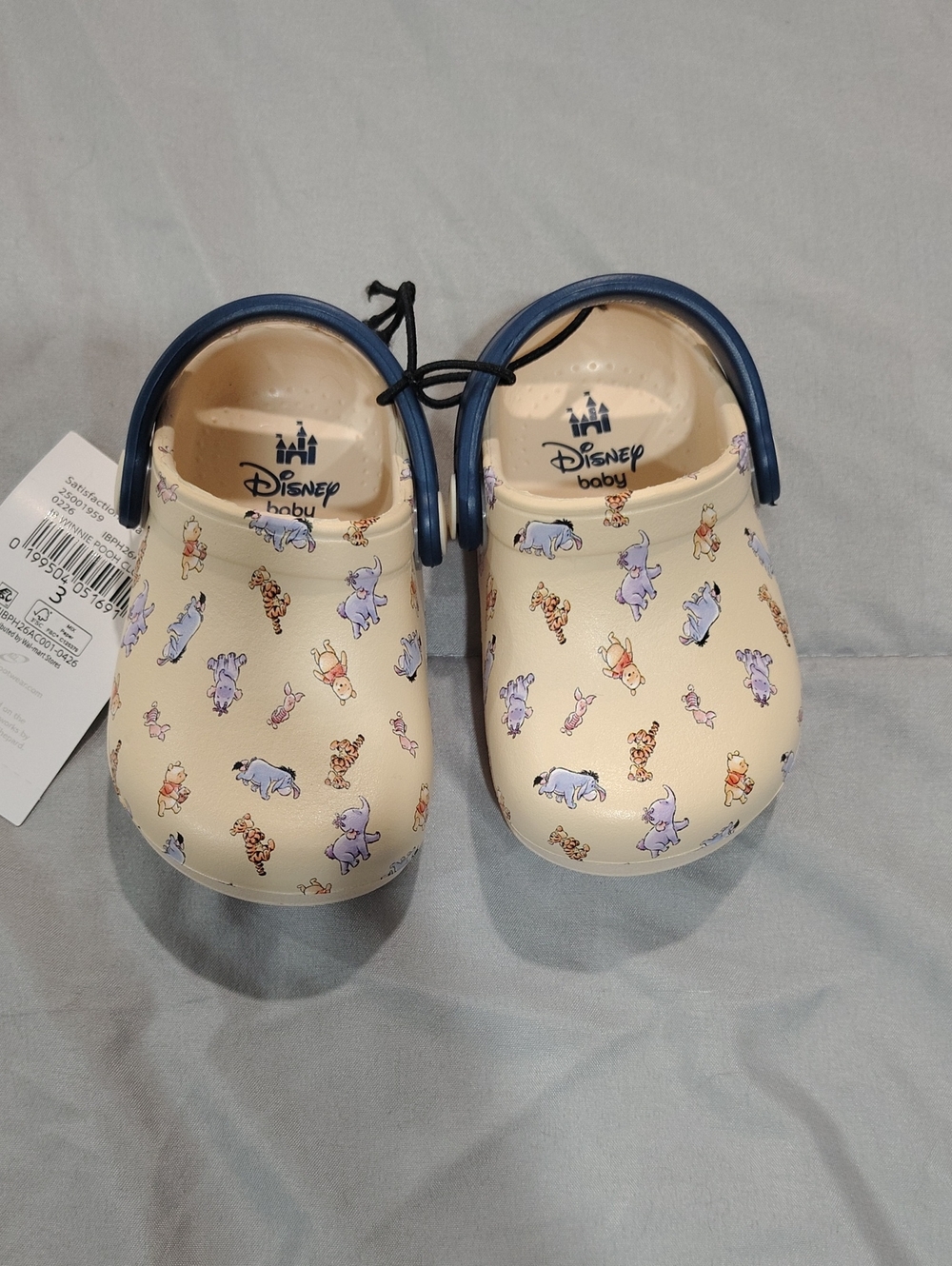 Disney Baby Cream Clogs with Navy Blue Strap and Winnie the Pooh Characters